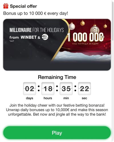 Special offer pop-up with a countdown and a Play button.
