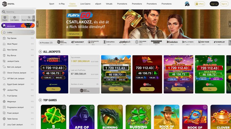 Casino and sportsbook home page in partner brand theme 3 of 9.
