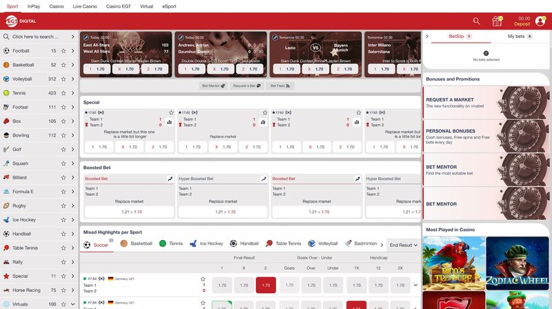 Casino and sportsbook home page in partner brand theme 6 of 9.