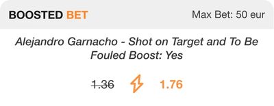 Boosted bet card with the price raised from 1.36 to 1.76.