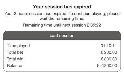 Session expired pop-up with a summary of the last session.