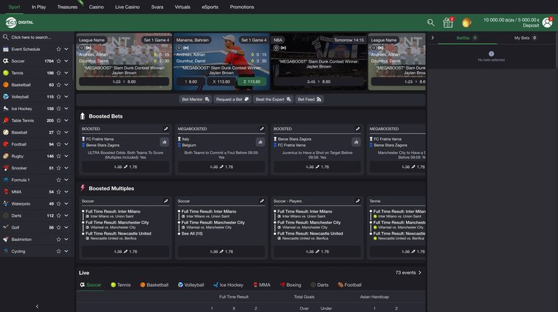 Casino and sportsbook home page in partner brand theme 9 of 9.