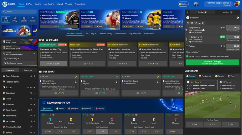 Casino and sportsbook home page in partner brand theme 1 of 9.