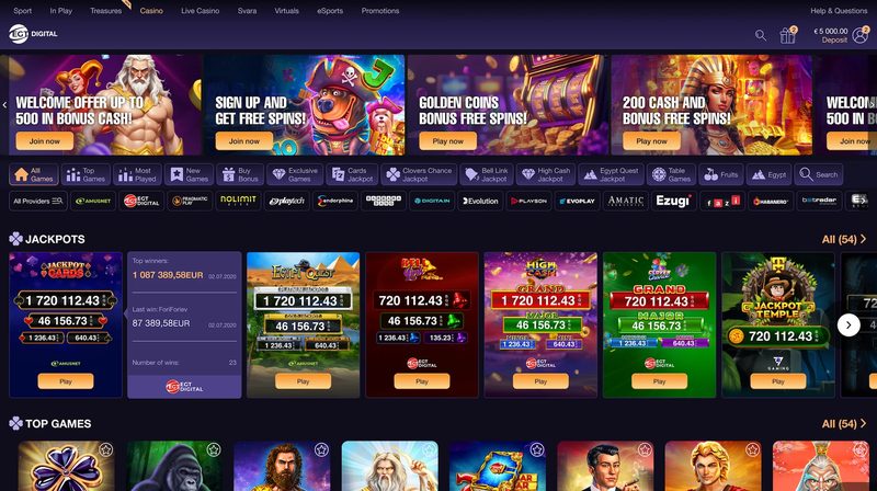 Casino and sportsbook home page in partner brand theme 4 of 9.